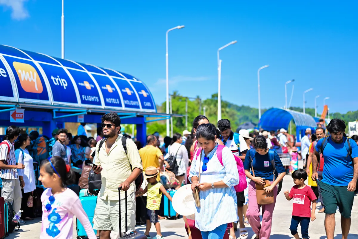 Ferry terminal waiting area at Port Blair — arrive early for government ferry departures Passengers waiting at Andaman ferry jetty