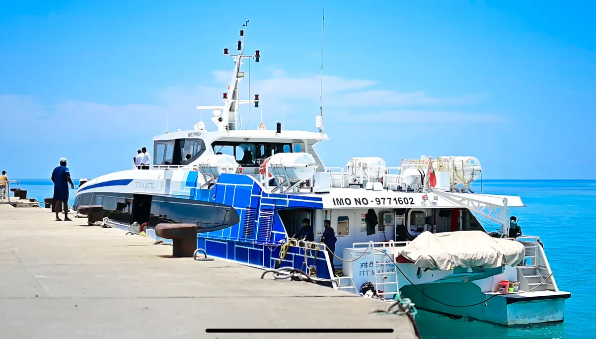 ITT Majestic docking at Haddo Jetty — arrive 45-60 minutes before departure ITT Majestic ferry docking at Haddo Jetty Port Blair