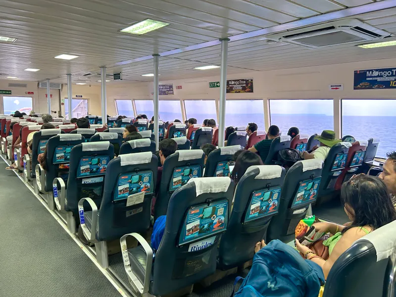 Premium seats – padded with armrests, similar to budget airline standards Close-up of Makruzz premium class seating with padded armrests